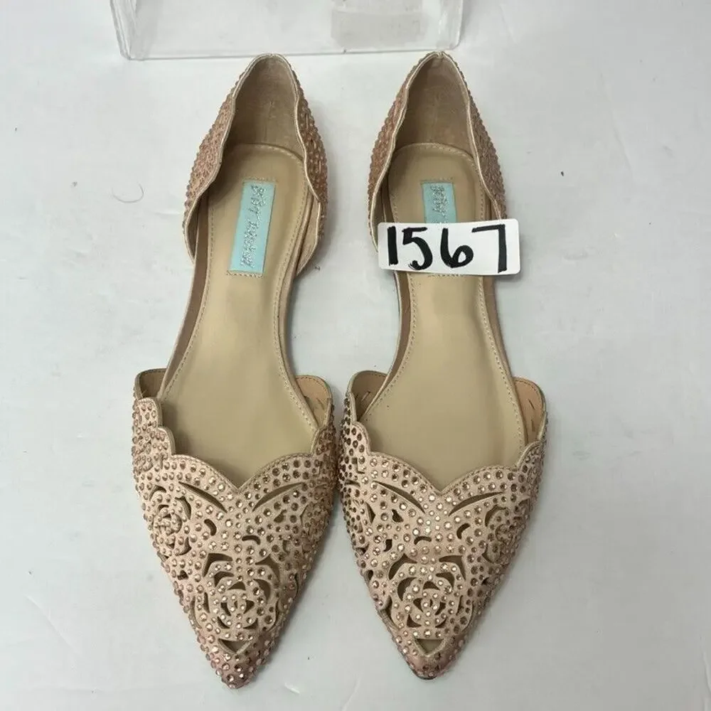 Blue by Betsey Johnson Shoe Flats Womens 8M Blush Pink Rhinestone Cutout Lucy